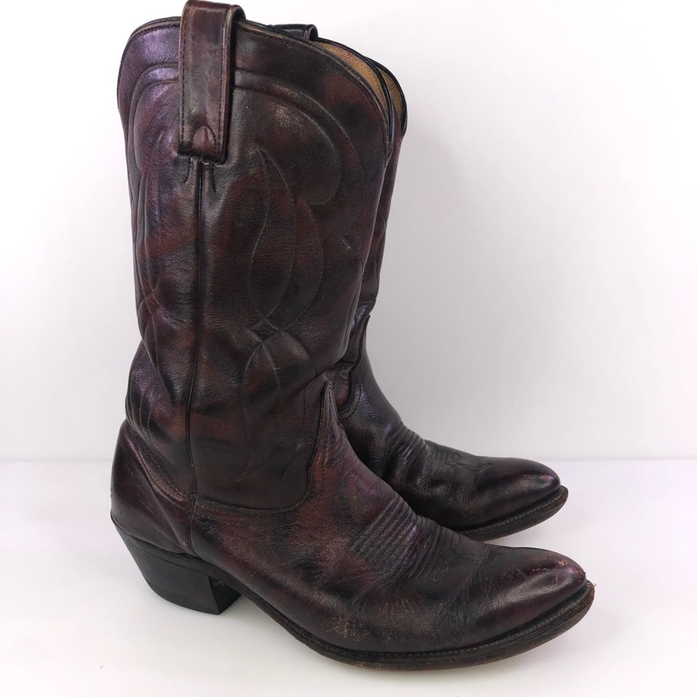 Abilene Burgundy Brown Leather Cowboy Western Boots Size 9D